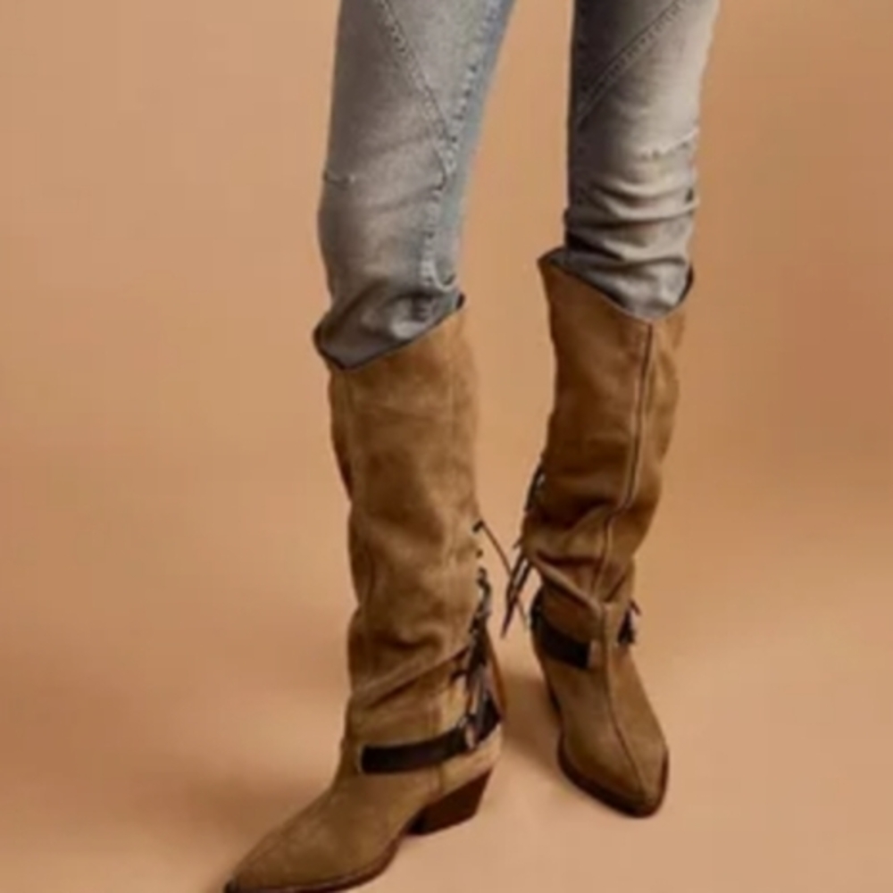Free People Suede Lace-Up Knee-High Boots - Picture 4 of 7